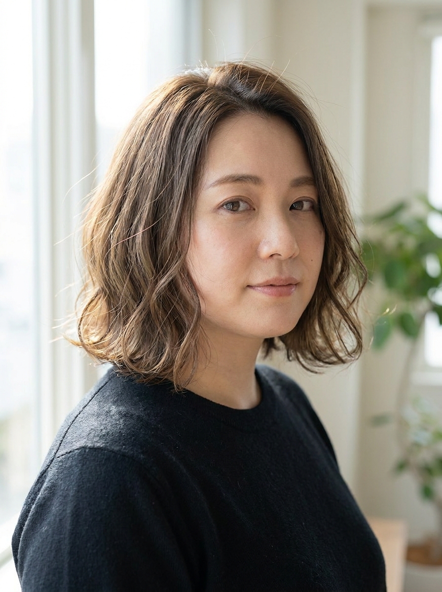 Wavy Long Bob als Bob Frisuren für rundes Gesicht Inspiration 2026